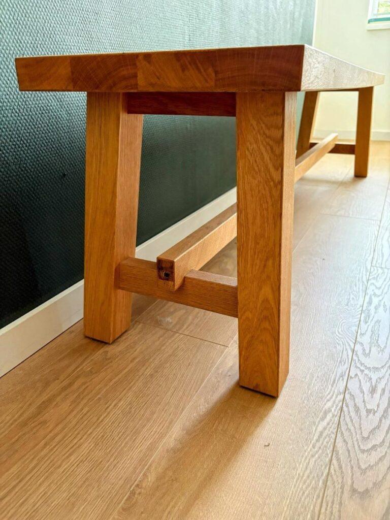 Wooden bench assembled and ready for use